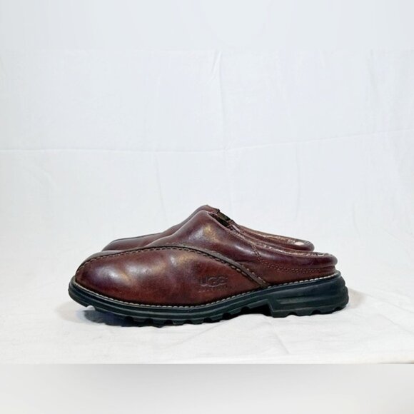 Ugg Midtown Brown Leather Shearling Lined Slip On Mule Clogs~7~ - Picture 4 of 7